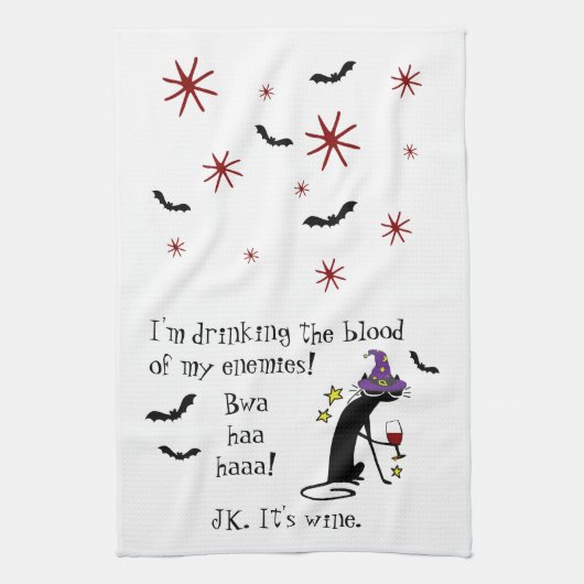 Bloed van mijn vijanden, JK wijn, zwarte kat Theedoek (Verticaal)
