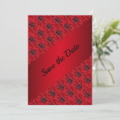 Bloeda rode dahlias in gotische stijl save the dat save the date (Staand voorkant)