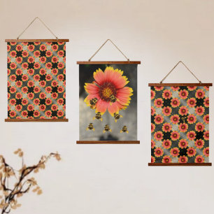 Bloedbijen en Gaillardia Flowers Boho Chic Hangend Wandkleed