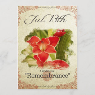 Bloeddagbloemen op 13 juli "Gladiolus" Kaart