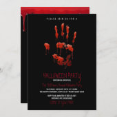 Bloederige handafdruk Halloween-feestuitnodiging Kaart (Voorkant / Achterkant)