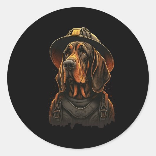 Bloedhond brand op brandweerman bloedhond ronde sticker (Voorkant)