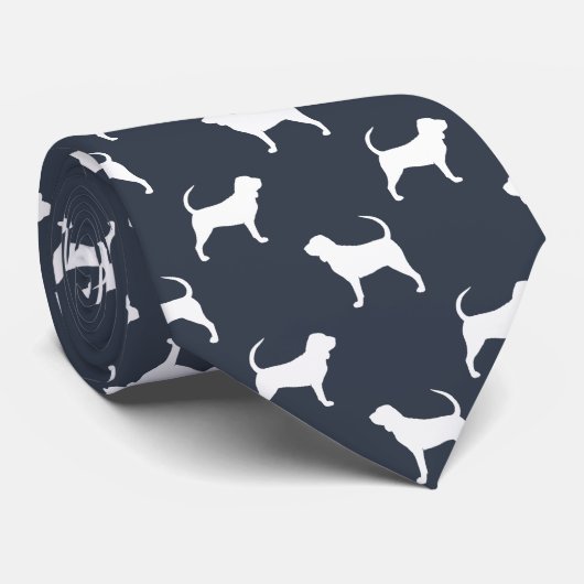 Bloedhond Dog Silhouettes Pattern Blue and White Stropdas (Opgerold)