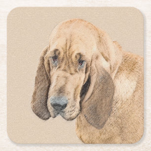 Bloedhond schilderen - Kute Original Dog Art Vierkante Kartonnen Onderzetter
