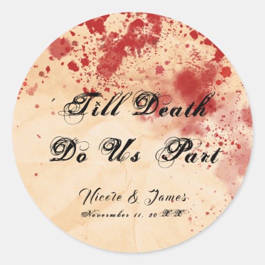 Bloedige  papier Halloween Gotische bruiloft Ronde Sticker (Voorkant)