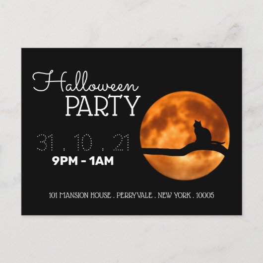 Bloedmaan & kattenkat Silhouette Halloween Party I Aankondigingskaart (Voorkant)