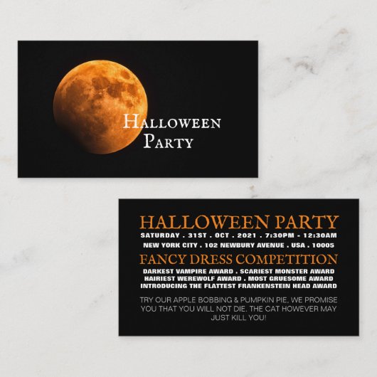 Bloedmaan, uitnodiging voor Ticket van Halloween P Informatiekaartje (Voorkant / Achterkant)