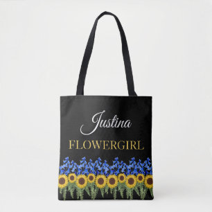 Bloedmeisje Rustic Bluebells & Sunflower Weddensch Draagtas