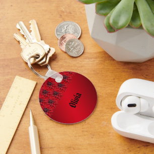 Bloedrode dahlias in gothische stijl - personalise sleutelhanger