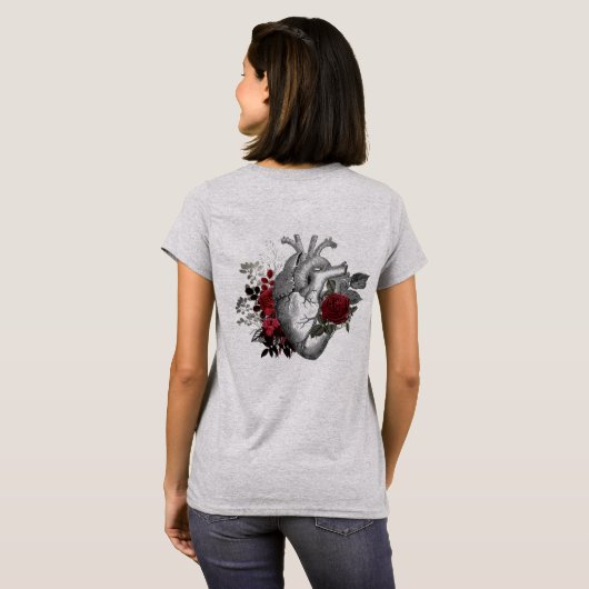 Bloedrode rozen met hart T-shirt (Achterkant volledig)