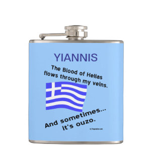 Bloeds-Hellas stroomt door aderen Soms Ouzo Person Heupfles