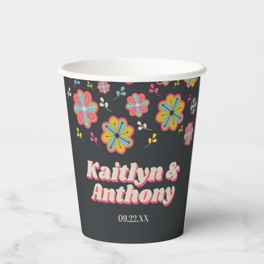 Bloedstroom 70's Retro Groovy Wedding Papieren Bekers (Achterkant)