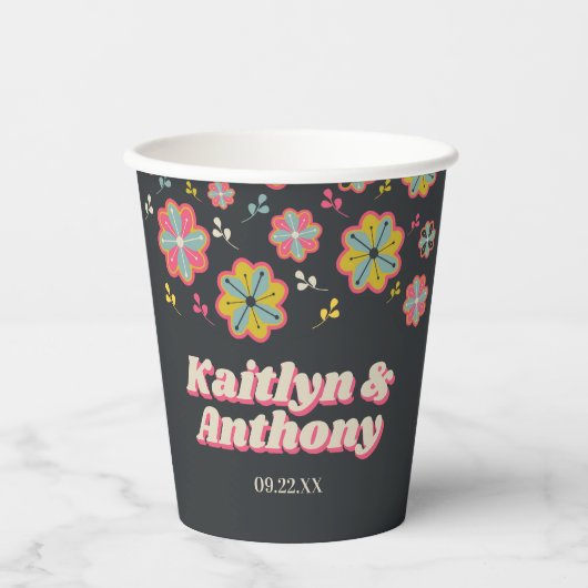 Bloedstroom 70's Retro Groovy Wedding Papieren Bekers (Voorkant)