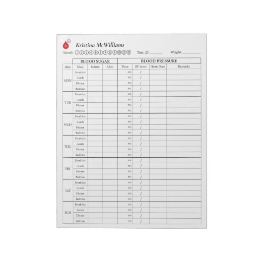 Bloedsuiker & Bloeddruk Tracker MAANDAG Start Notitieblok (Gedraaid)
