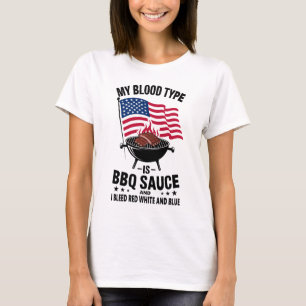 Bloedtype BBQ Saus Rood Wit Blauw 4th of July T-shirt