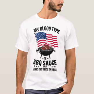 Bloedtype BBQ Saus Rood Wit Blauw 4th of July T-shirt