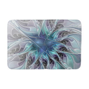 Bloei Abstracte Moderne Fractale Bloem Met Blauw Badmat