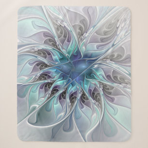 Bloei Abstracte Moderne Fractale Bloem Met Blauw Sherpa Deken