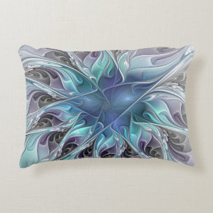 Bloei Abstracte Moderne Fractale Bloem Met Blauwe Decoratief Kussen