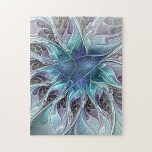 Bloei Abstracte Moderne Fractale Bloem Met Blauwe Legpuzzel