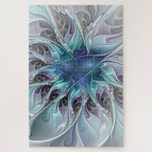 Bloei Abstracte Moderne Fractale Bloem Met Blauwe Legpuzzel