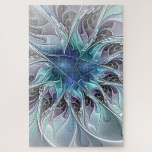 Bloei Abstracte Moderne Fractale Bloem Met Blauwe Legpuzzel