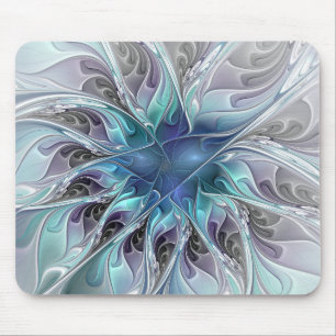 Bloei Abstracte Moderne Fractale Bloem Met Blauwe Muismat