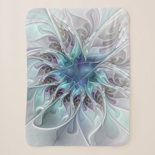 Bloei Abstracte Moderne Fractale Bloem Met Blauwe Sherpa Deken