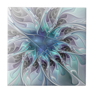 Bloei Abstracte Moderne Fractale Bloem Met Blauwe Tegeltje