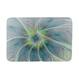 Bloei Fantasie Modern Blauw Groen Fractale Bloem Badmat