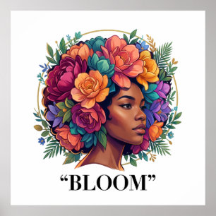 Bloei Inspirerende Zwarte Vrouw Bloemrijk Afro Poster