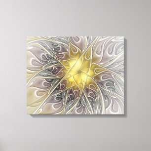 Bloei met gouden moderne abstracte fractal bloem canvas afdruk