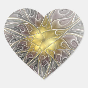 Bloei met gouden moderne abstracte fractal bloem hart sticker