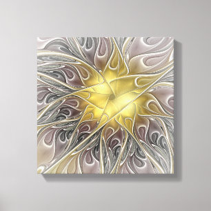 Bloei met gouden moderne abstracte fractalbloem canvas afdruk