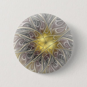 Bloei met gouden moderne abstracte fractalbloem ronde button 5,7 cm