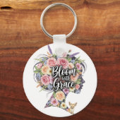 Bloei met Grace Bloemen Inspirerend Quote Design Sleutelhanger (Voorkant)