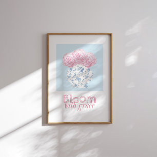 Bloei met Grace Roze Bloemen Vaas Christelijk Poster