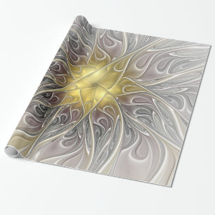 Bloei met moderne abstracte fractalbloem in goud cadeaupapier