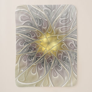 Bloei met moderne abstracte fractalbloem in goud sherpa deken