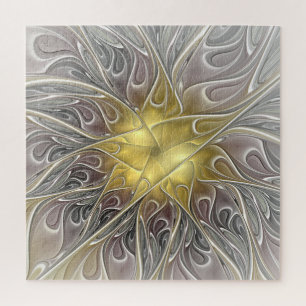 Bloei met moderne abstracte fractale bloem in goud legpuzzel