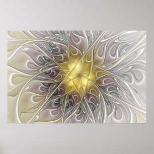 Bloei met moderne abstracte fractale bloem in goud poster