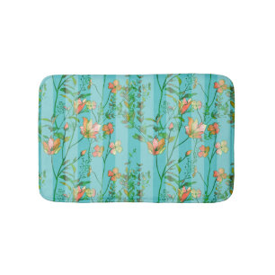 Bloei op Blauwe Gestreepte Achtergrond Badmat