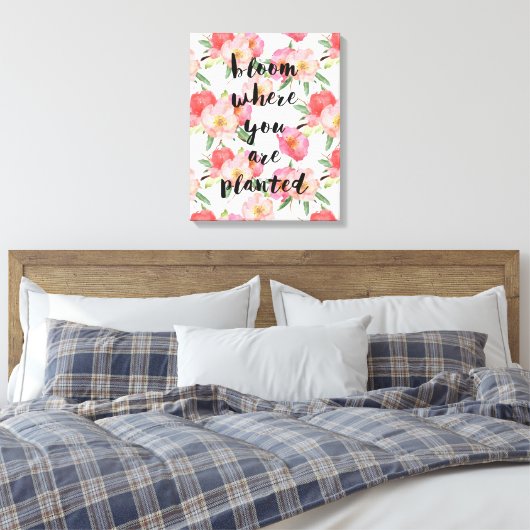 Bloei waar je bent geplant roze Waterverf bloemen Canvas Afdruk (Insitu (Slaapkamer))