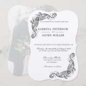 Bloei Zwart Monogram Foto Huwelijk Kaart (Voorkant / Achterkant)