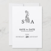 Bloei Zwart Monogram Huwelijk Save The Date (Voorkant)
