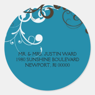 bloeien; blauw adres ronde sticker