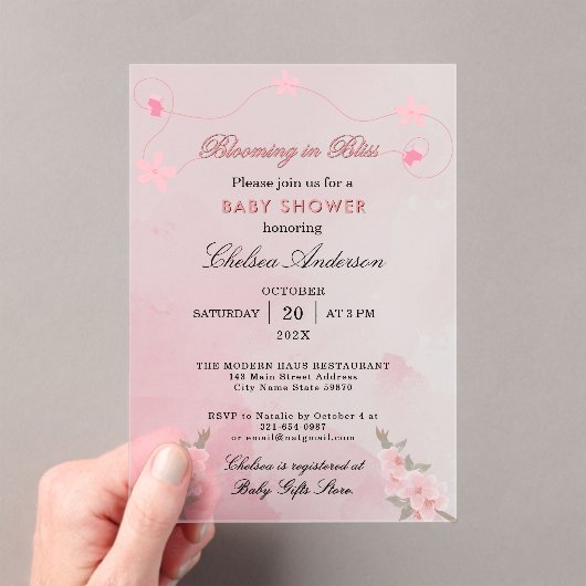 Bloeien in Bliss Blush Pink Baby shower Acryl Uitnodigingen (Insitu (Draagbaar))