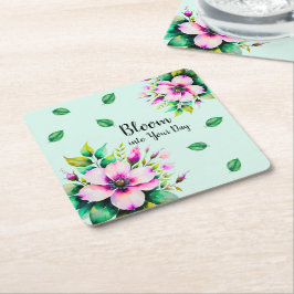 Bloeien in je dag vierkante kartonnen onderzetter