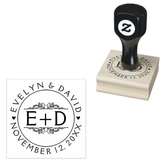 bloeien lijst, initialen & harten bruiloft rubberstempel