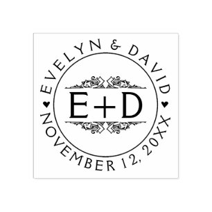  bloeien lijst, initialen & harten bruiloft 	rubberstempel